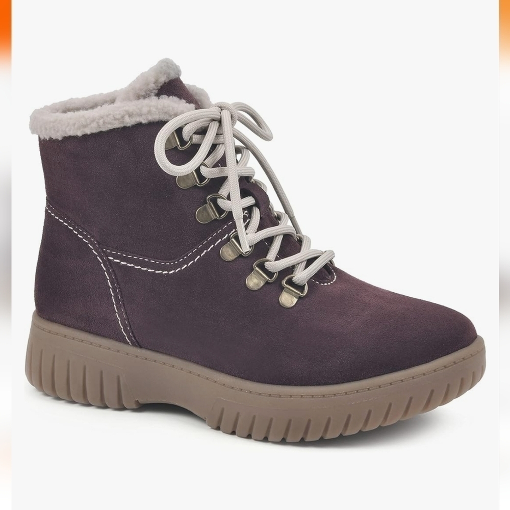 White Mountain Glory Womens Suede Ankle Combat & Laceup Boots BURGUNDY 7.5/38EU